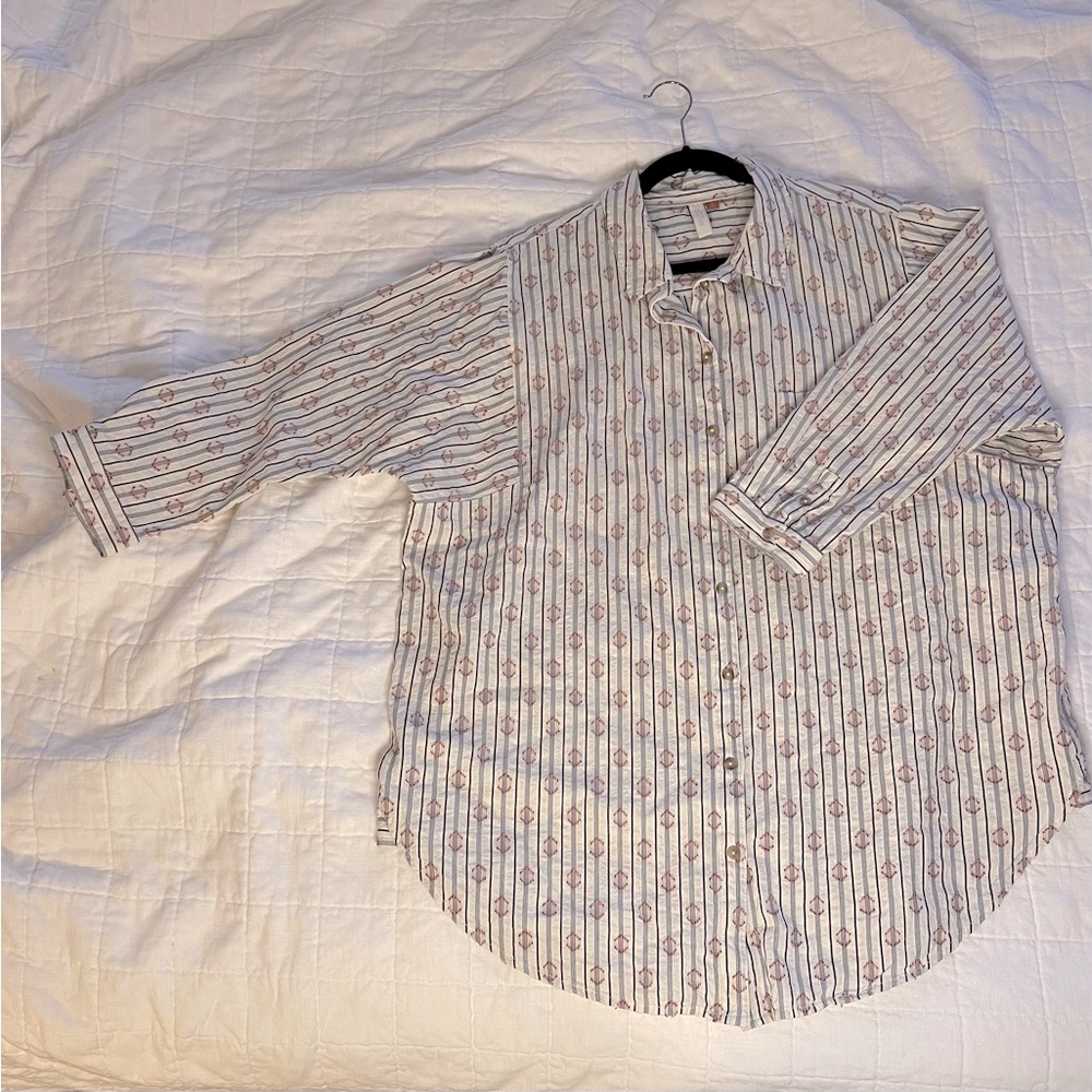 Pilcro Anthropologie embroidered oversized button up shirt size XL